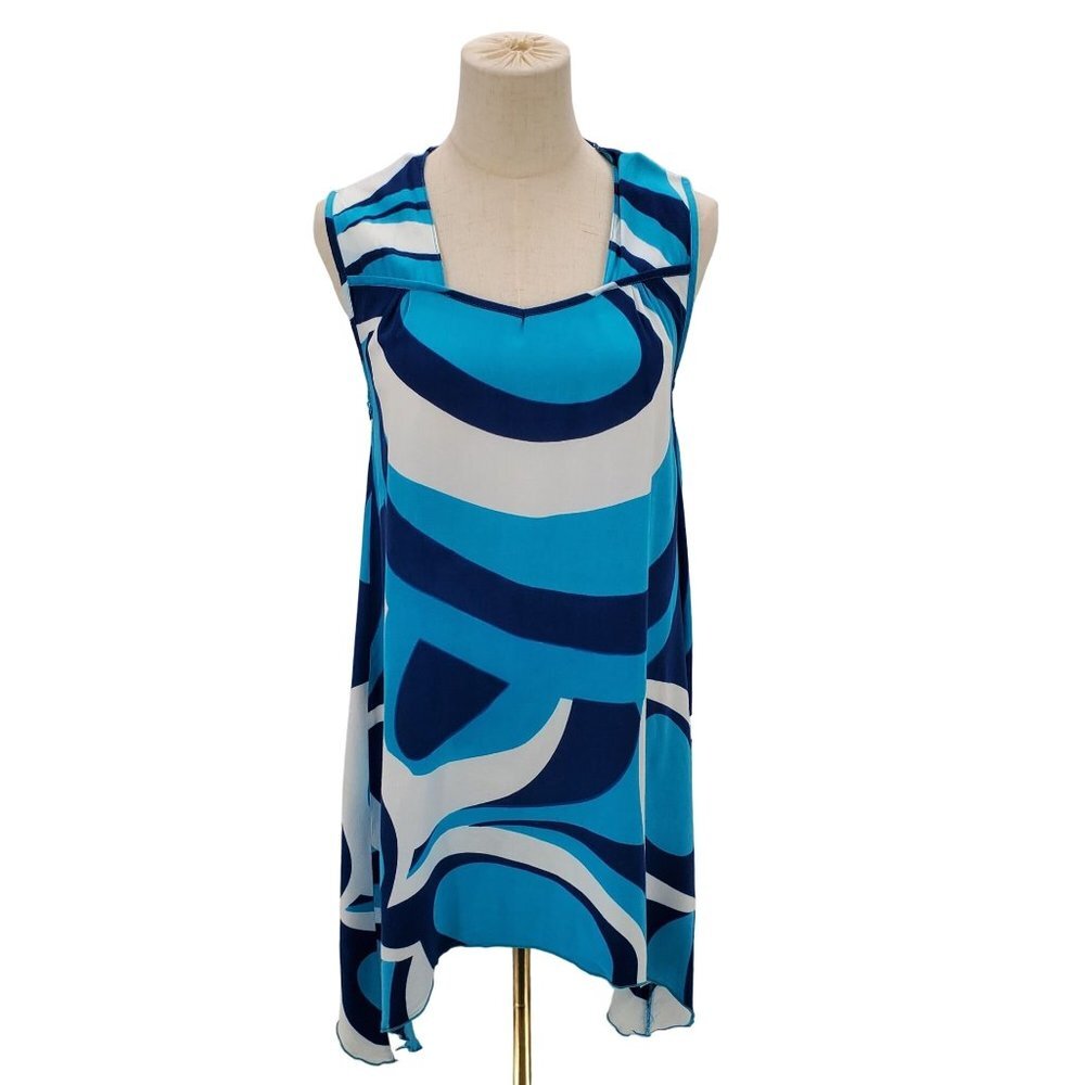 Escapada Womens Sleeveless Swim Cover Up Top Size S Blue Asymmetric Beachy